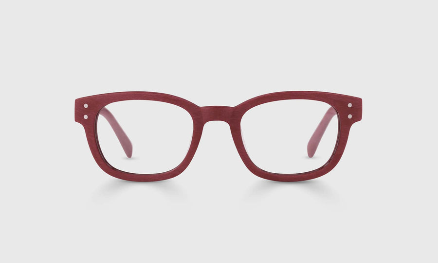 Biff Narrow Color 14 - Crimson Woodgrain Front and Temples